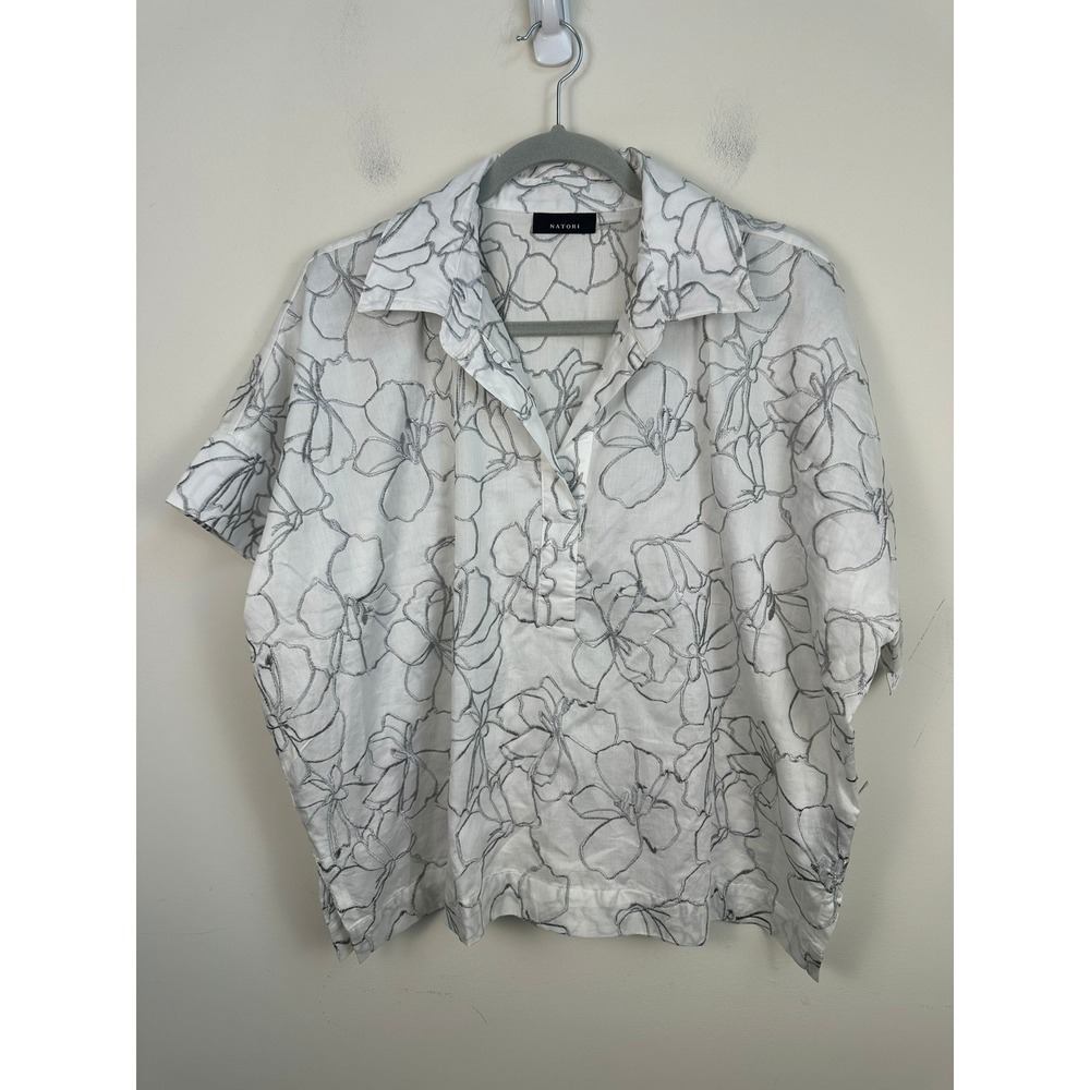 Natori Pajama Set Women Small White NWT Lily Cotton Sateen Floral P76028 Silver